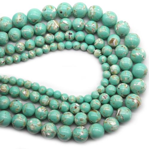 Perles en Turquoise synthétiques, avec coquille, Rond, poli, bijoux de mode & DIY & normes différentes pour le choix, vert clair Environ 36 cm, Vendu par brin