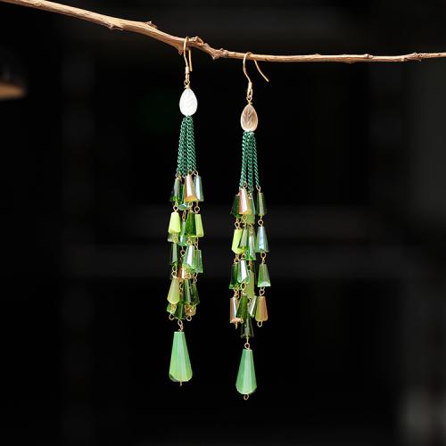 Pendientes Gota de Cristal, con metal, borla, chapado, Joyería & para mujer, más colores para la opción, 10x110mm, Vendido por Par