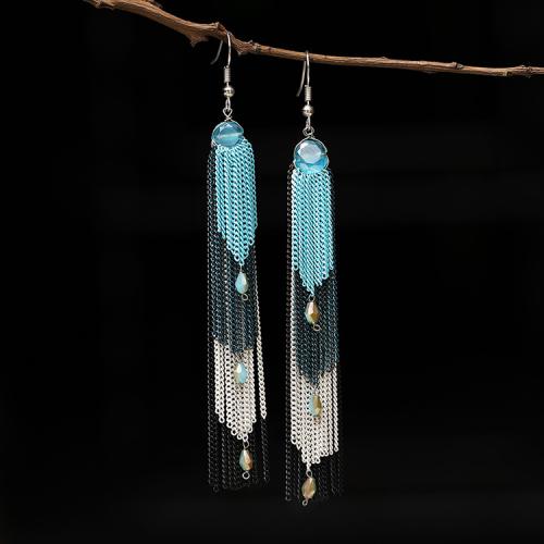 Moda flecos pendientes, Cristal, con metal, borla, chapado, Joyería & para mujer, más colores para la opción, 10x109mm, Vendido por Par