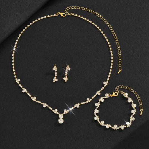 Strass Zink Legierung Schmuck Set, Zinklegierung, Armband & Ohrring & Halskette, plattiert, drei Stücke & für Frau & mit Strass, keine, verkauft von setzen