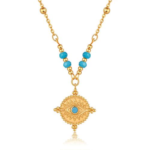 Brass Jewelry Necklace, with turquoise & for woman, golden 