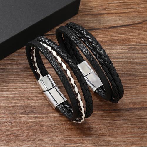 PU Leather Cord Bracelets, Zinc Alloy, with PU Leather, handmade, for man 