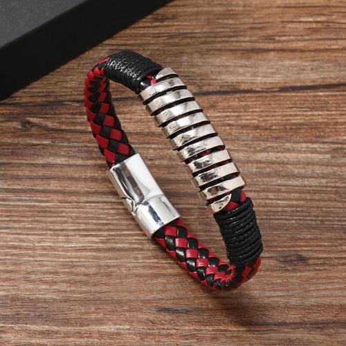 PU Leather Cord Bracelets, Zinc Alloy, with Magnet & PU Leather, for man 