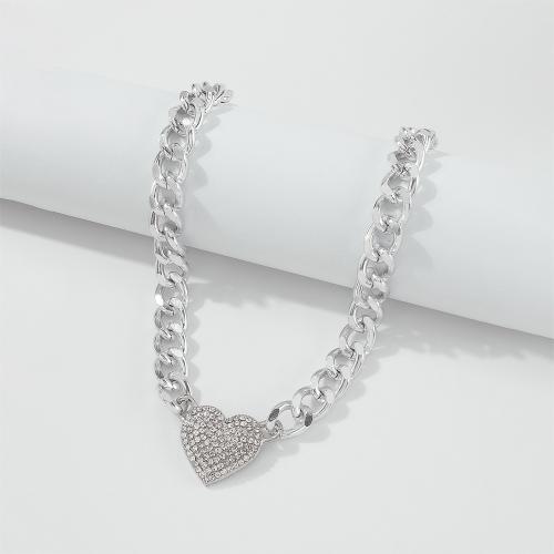 Rhinestone Zinc Alloy Necklace, fashion jewelry & for woman & with rhinestone, platinum color Approx 44-49.5 cm [