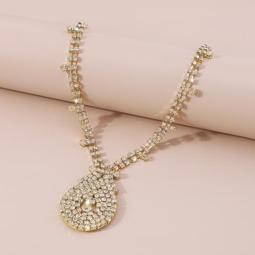 Rhinestone Zinc Alloy Necklace, fashion jewelry & for woman & with rhinestone Approx 36.5-47.5 cm [