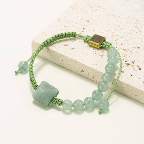 Aventurine Bracelets, Green Aventurine, with Knot Cord & Zinc Alloy, Pyramidal, gold color plated, Adjustable & fashion jewelry & Unisex, green, 12mm 