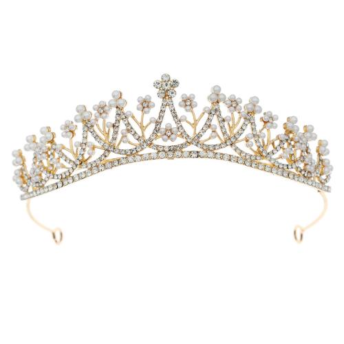 Tiaras nupciales, aleación de zinc, con Perlas plásticas, Joyería & para mujer & con diamantes de imitación, dorado, Vendido por UD