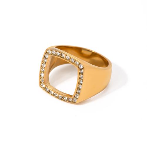 Bague en acier inoxydable , Acier inoxydable 304, Plaqué or 18K, normes différentes pour le choix & pour femme & avec strass, doré, Vendu par PC