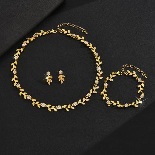 Strass Zink Legierung Schmuck Set, Zinklegierung, Stud Ohrring & Armband & Halskette, plattiert, verschiedene Stile für Wahl & für Frau & mit Strass, keine, verkauft von setzen