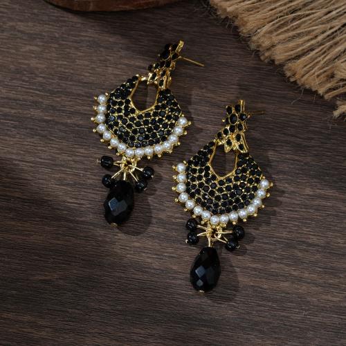 Zinc Alloy Rhinestone Stud Earring, with Plastic Pearl, for woman & with rhinestone & hollow 