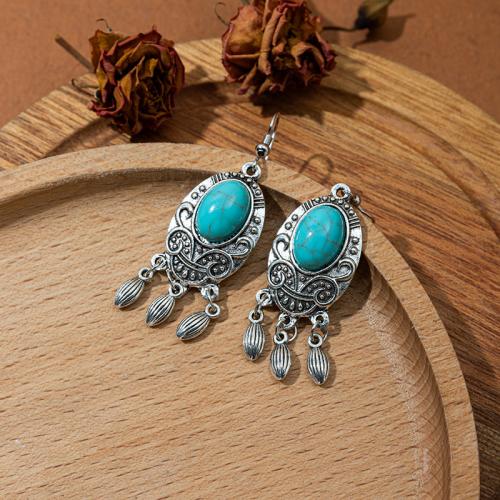 Zinc Alloy Drop Earring, with turquoise, plated, fashion jewelry & for woman 