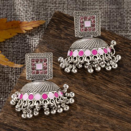 Zinc Alloy Rhinestone Stud Earring, plated, for woman & enamel & with rhinestone 