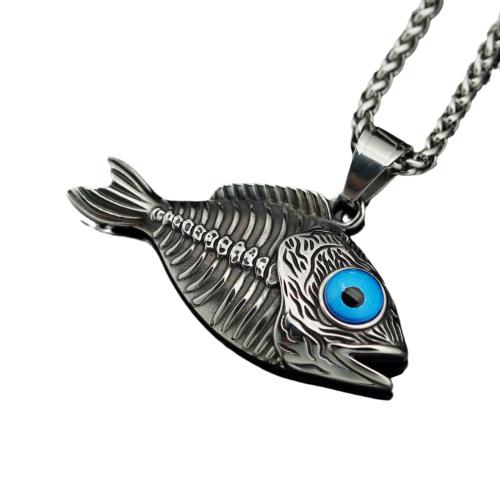 Stainless Steel Animal Pendants, 304 Stainless Steel, with Gemstone, Fish, polished original color [