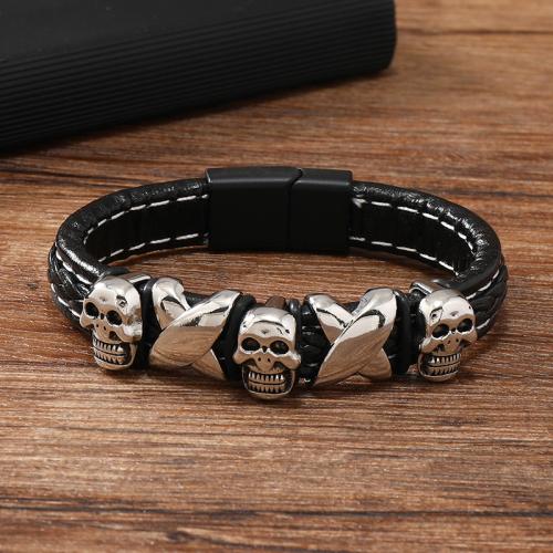 PU Leather Cord Bracelets, Zinc Alloy, with PU Leather, plated, Unisex, black 