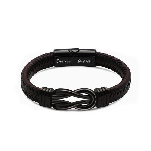 PU Leather Cord Bracelets, 304 Stainless Steel, with Microfiber PU, plated & for man, black 