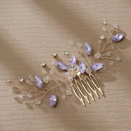 Decorative Hair Combs, Zinc Alloy, fashion jewelry & for woman & with rhinestone, golden 