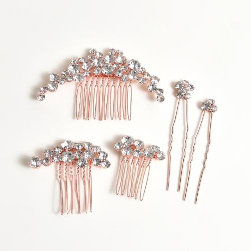 Zinc Alloy Hair Jewelry Set, hair comb & hair stick, 5 pieces & for woman & with rhinestone 