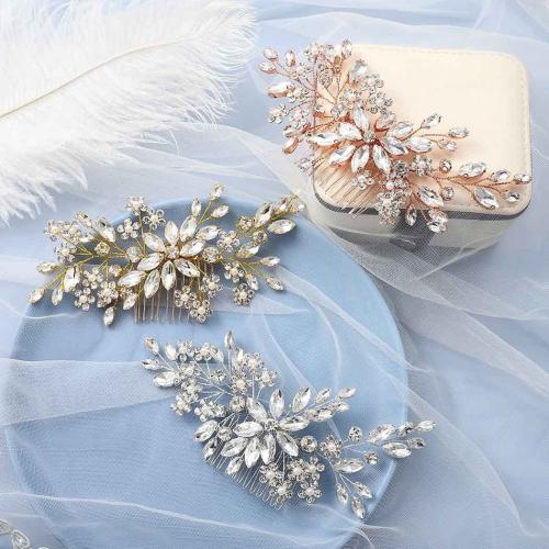 Decorative Hair Combs, Zinc Alloy, for woman & with rhinestone 