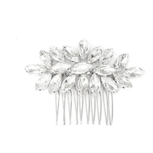 Decorative Hair Combs, Zinc Alloy, for woman & with rhinestone, silver color 