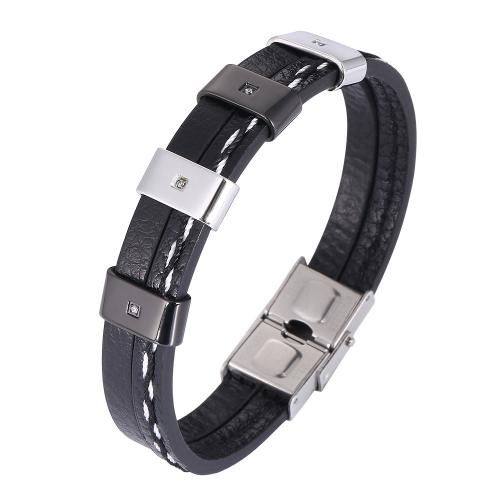 PU Leather Cord Bracelets, with 304 Stainless Steel, Vacuum Ion Plating, fashion jewelry & for man 