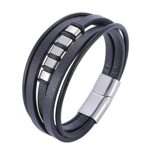 PU Leather Cord Bracelets, with 304 Stainless Steel, Vacuum Ion Plating, fashion jewelry & for man 