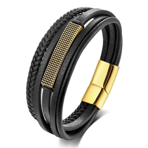 PU Leather Cord Bracelets, with 304 Stainless Steel, Vacuum Ion Plating, fashion jewelry & for man 