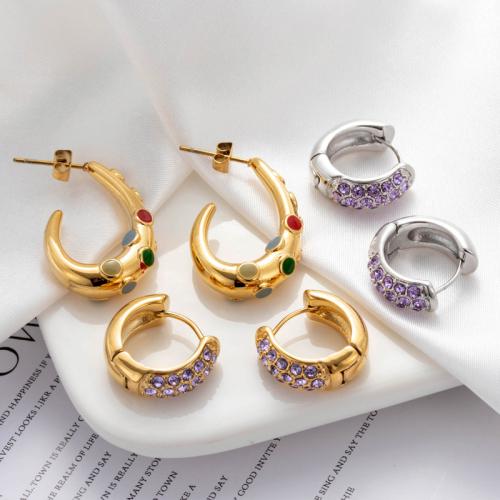 Boucles d'oreilles en acier titane, Placage ionique sous vide, styles différents pour le choix & pavé de micro zircon & pour femme & émail, plus de couleurs à choisir, Vendu par paire