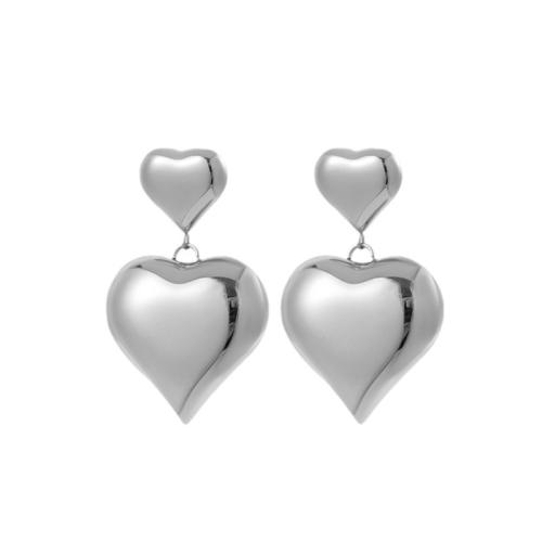 Boucles d'oreilles en acier titane, coeur, Placage ionique sous vide, styles différents pour le choix & pour femme, argent, Vendu par paire