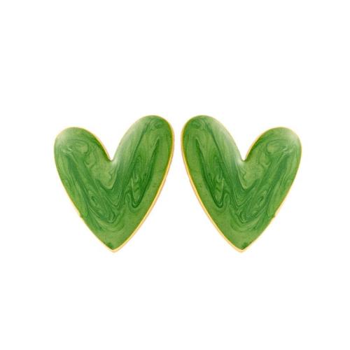 Boucles d'oreilles en acier titane, coeur, Placage ionique sous vide, styles différents pour le choix & pour femme & émail, vert, Vendu par paire