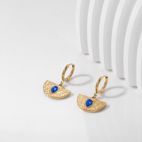 Boucles d'oreilles en acier titane, Placage ionique sous vide, pavé de micro zircon & pour femme, doré, Vendu par paire