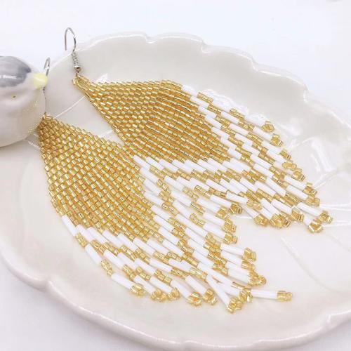 Zinc Alloy Drop Earring, with Seedbead, for woman, golden 