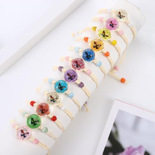 Glass Jewelry Beads Bracelets, with Dried Flower & Porcelain & Wax Cord, handmade, for woman cm 