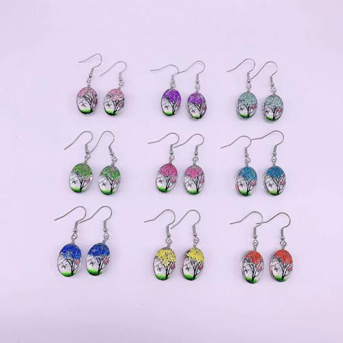 Zinc Alloy Drop Earring, with Dried Flower & Glass, for woman 