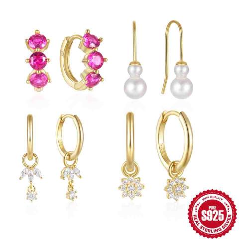 Plata de ley 925 Pendientes con Colgantes, con Perlas plásticas, diferentes estilos para la opción & micro arcilla de zirconia cúbica & para mujer, Vendido por Par