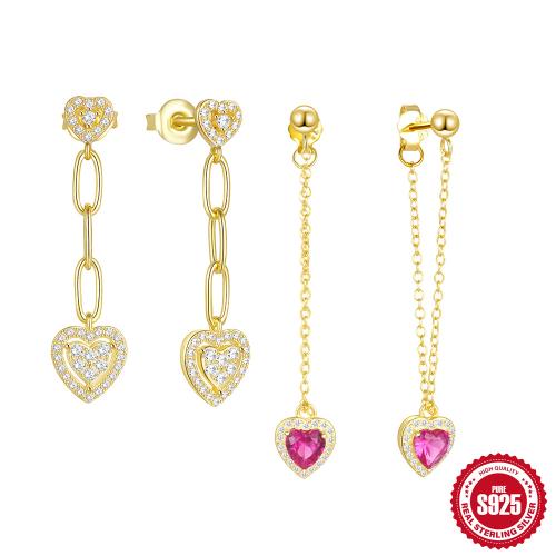 Plata de ley 925 Pendientes con Colgantes, Corazón, diferentes estilos para la opción & micro arcilla de zirconia cúbica & para mujer, Vendido por Par