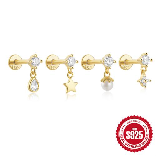 Plata de ley 925 pendiente de perforación, con Perlas plásticas, diferentes estilos para la opción & micro arcilla de zirconia cúbica & para mujer, 8mm, Vendido por UD