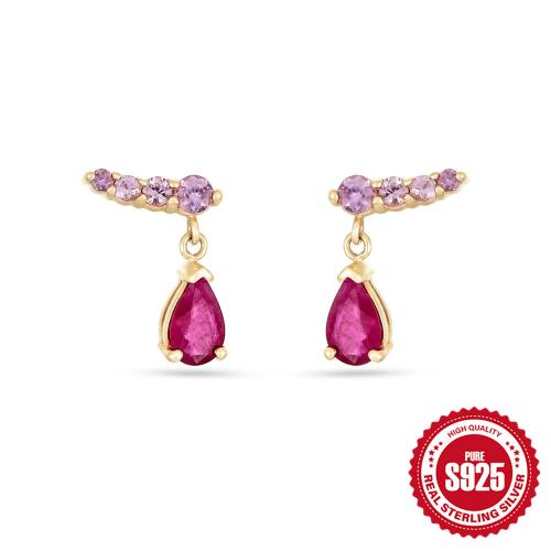 Plata de ley 925 Pendientes con Colgantes, Gota, chapado en color dorado, micro arcilla de zirconia cúbica & para mujer, 7.2x9.9mm, Vendido por Par