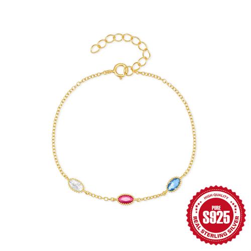 Plata de ley 925 Pulsera, con 1.18inch extender cadena, chapado en color dorado, micro arcilla de zirconia cúbica & para mujer, longitud:aproximado 6.69 Inch, Vendido por UD