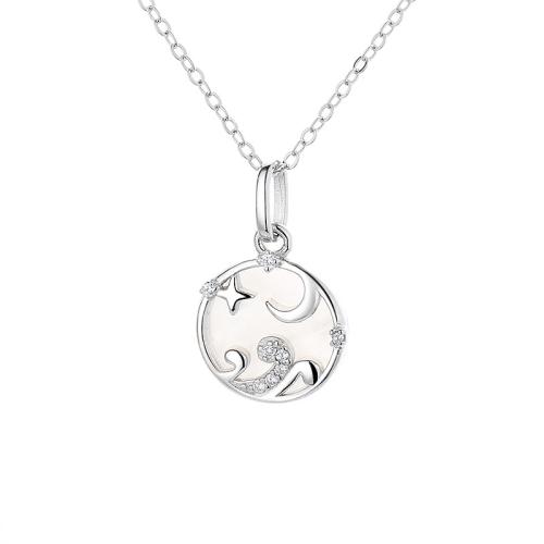 Zirkonia Mikro pflastern Sterlingsilber-Halskette, 925er Sterling Silber, mit Weiße Muschel, Mond und Sterne, Modeschmuck & verschiedene Stile für Wahl & Micro pave Zirkonia & für Frau, keine, verkauft von PC