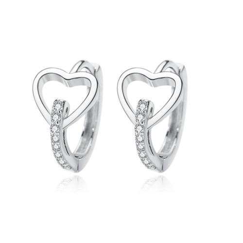 Pendiente de plata cubic zirconia Micro Pave Sterling, Plata de ley 925, Corazón, Joyería & micro arcilla de zirconia cúbica & para mujer, más colores para la opción, 7.72x12.76mm, Vendido por Par