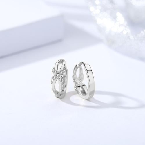 Pendiente de plata cubic zirconia Micro Pave Sterling, Plata de ley 925, Lazo, Joyería & diferentes estilos para la opción & micro arcilla de zirconia cúbica & para mujer, más colores para la opción, 4.18x12.43mm, Vendido por Par