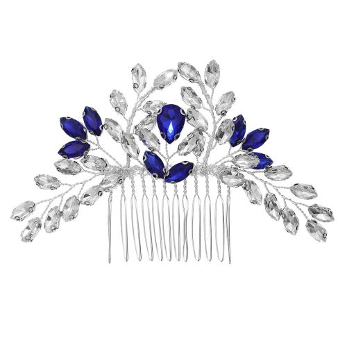 Decorative Hair Combs, Zinc Alloy, handmade, fashion jewelry & for woman & with rhinestone, silver color 