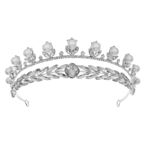 Bridal Tiaras, Zinc Alloy, with Plastic Pearl, fashion jewelry & for woman & with rhinestone, silver color 