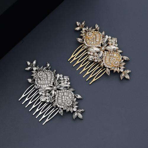 Decorative Hair Combs, Zinc Alloy, with Plastic Pearl, fashion jewelry & for woman & with rhinestone 