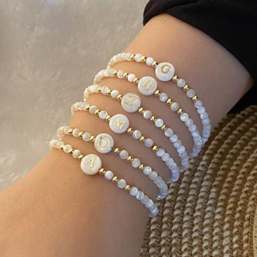 Shell de agua dulce de la pulsera, acero inoxidable 304, con Nácar, con 5cm extender cadena, chapado, Joyería & diferentes patrones para la opción, Blanco, longitud:18 cm, Vendido por UD