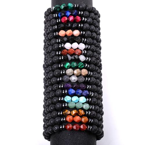 Gemstone Bracelets, Lava, with Natural Stone & Zinc Alloy, fashion jewelry & Unisex Bracelet length 18.5-19cm 