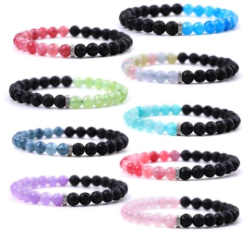 Gemstone Bracelets, Lava, with Natural Stone & Dyed Marble & 304 Stainless Steel, fashion jewelry & Unisex Bracelet length 17.5-18.5cm 