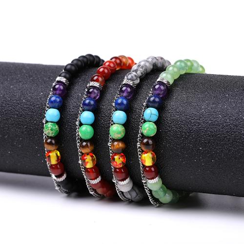 Gemstone Bracelets, Natural Stone, with Impression Jasper & Nylon Cord & 304 Stainless Steel, fashion jewelry & Unisex Bracelet length 17-26cm 