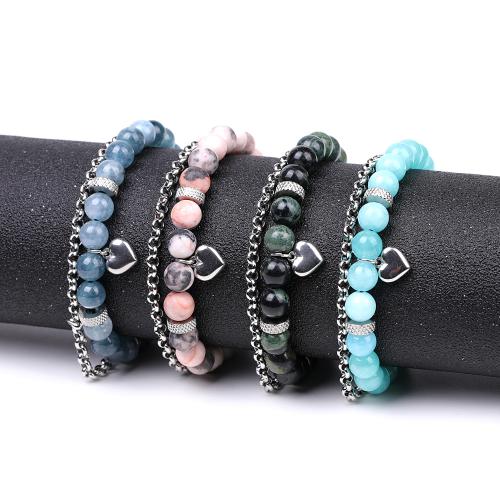 Gemstone Bracelets, Natural Stone, with Nylon Cord & 304 Stainless Steel, fashion jewelry & Unisex Bracelet length 17-26cm 