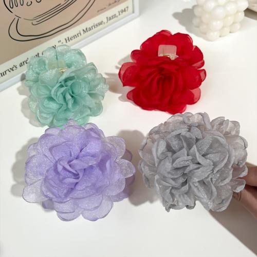 Hair Claw Clips, Gauze, with Plastic, Flower, handmade, for woman 